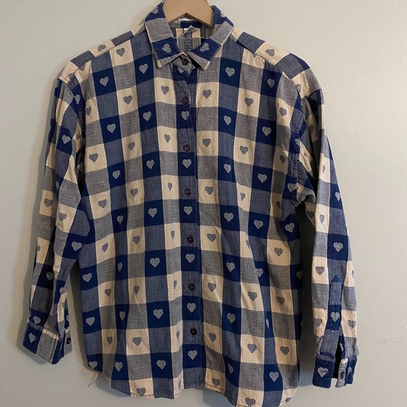Maggie & Max Gingham/Checkered Heart Button Down MEDIUM - Picture 1 of 6